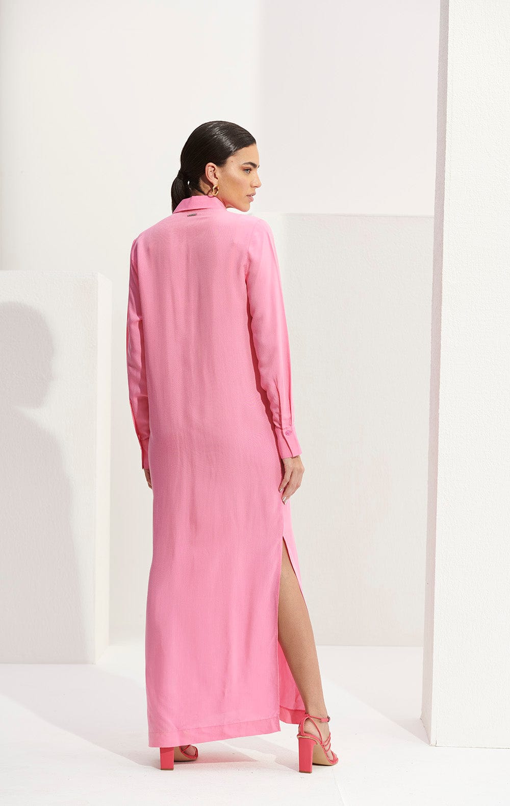 L'Cecci - Vestido Chemisier Longo Rosa