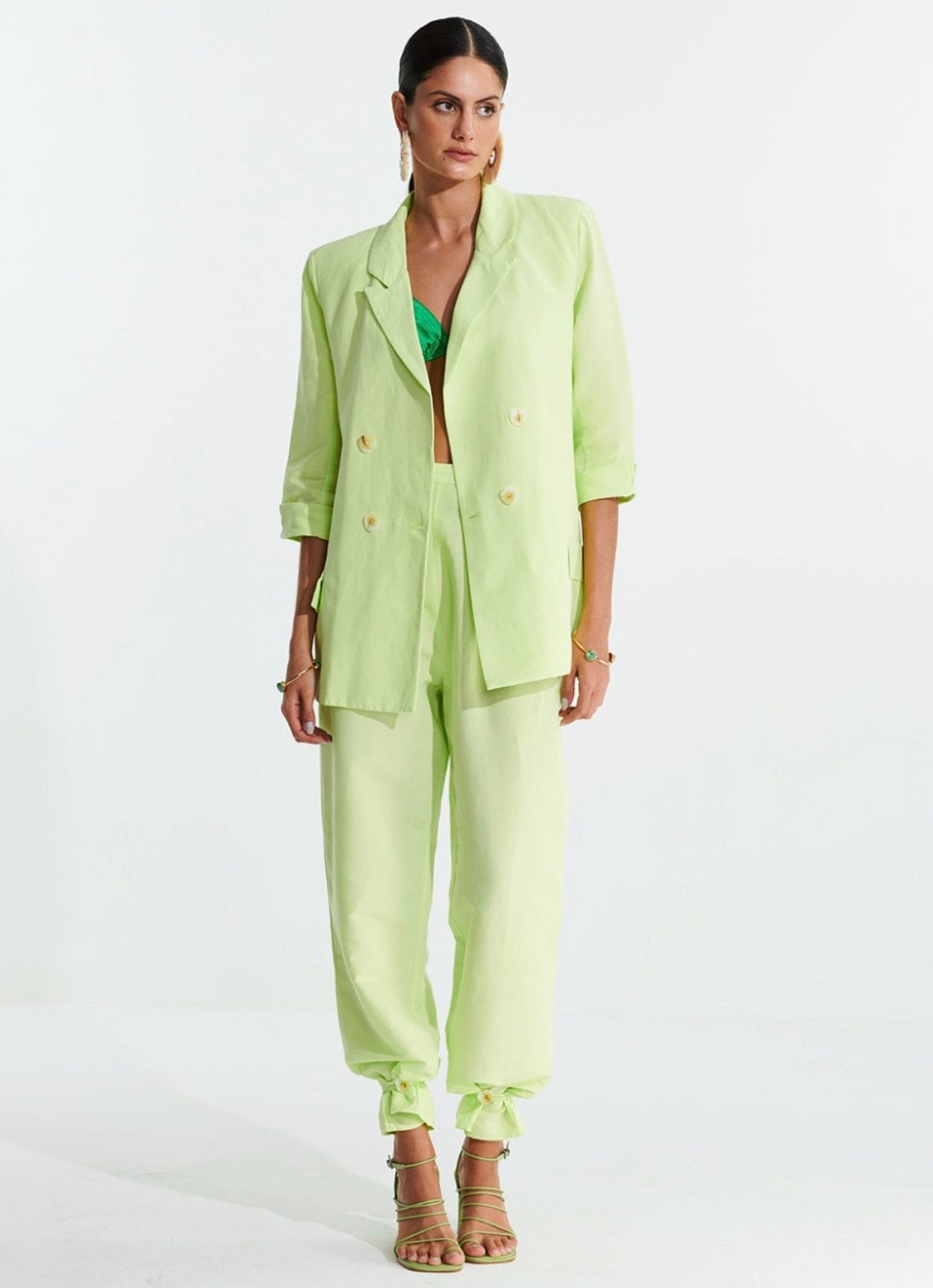 L'Cecci - Blazer Alongado com Lapelas Viscolinho Verde