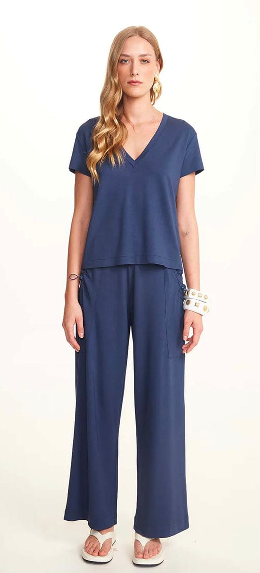 Viviane Furrier - Calça Reta com Bolsos em Malha Azul Marinho