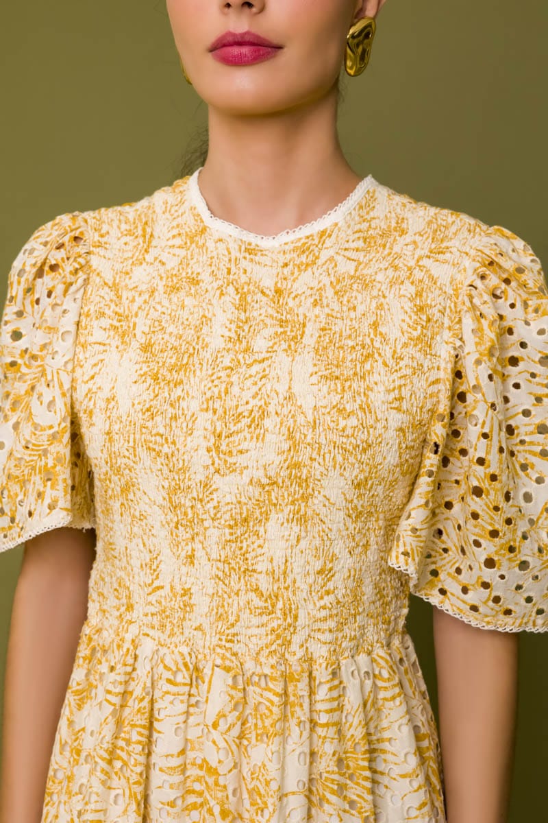 Lalibela - Vestido Midi Brûlée Amarelo