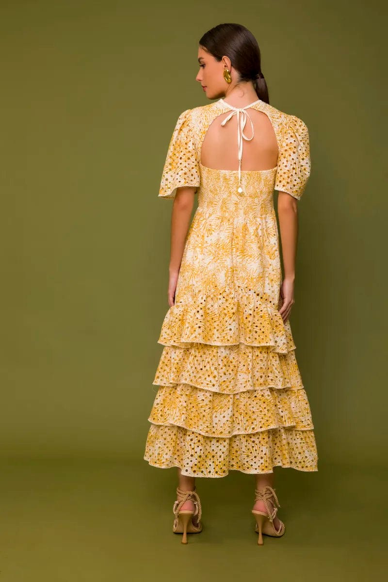Lalibela - Vestido Midi Brûlée Amarelo