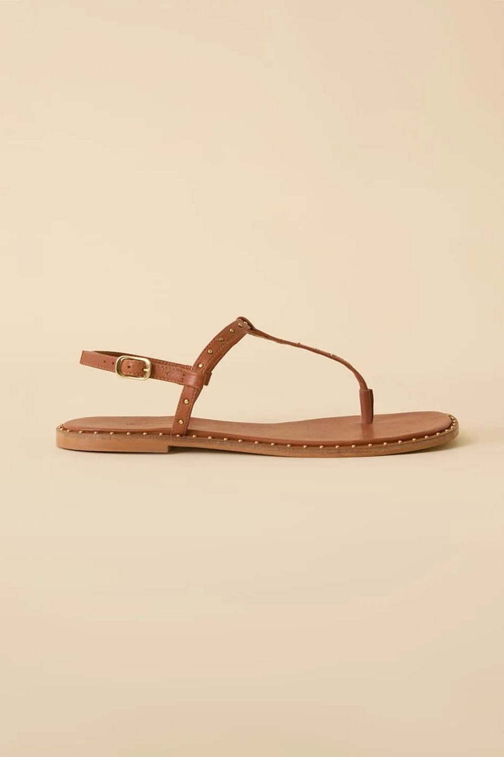 Lenny Niemeyer - Sandália Rasteira Couro Studs Caramelo