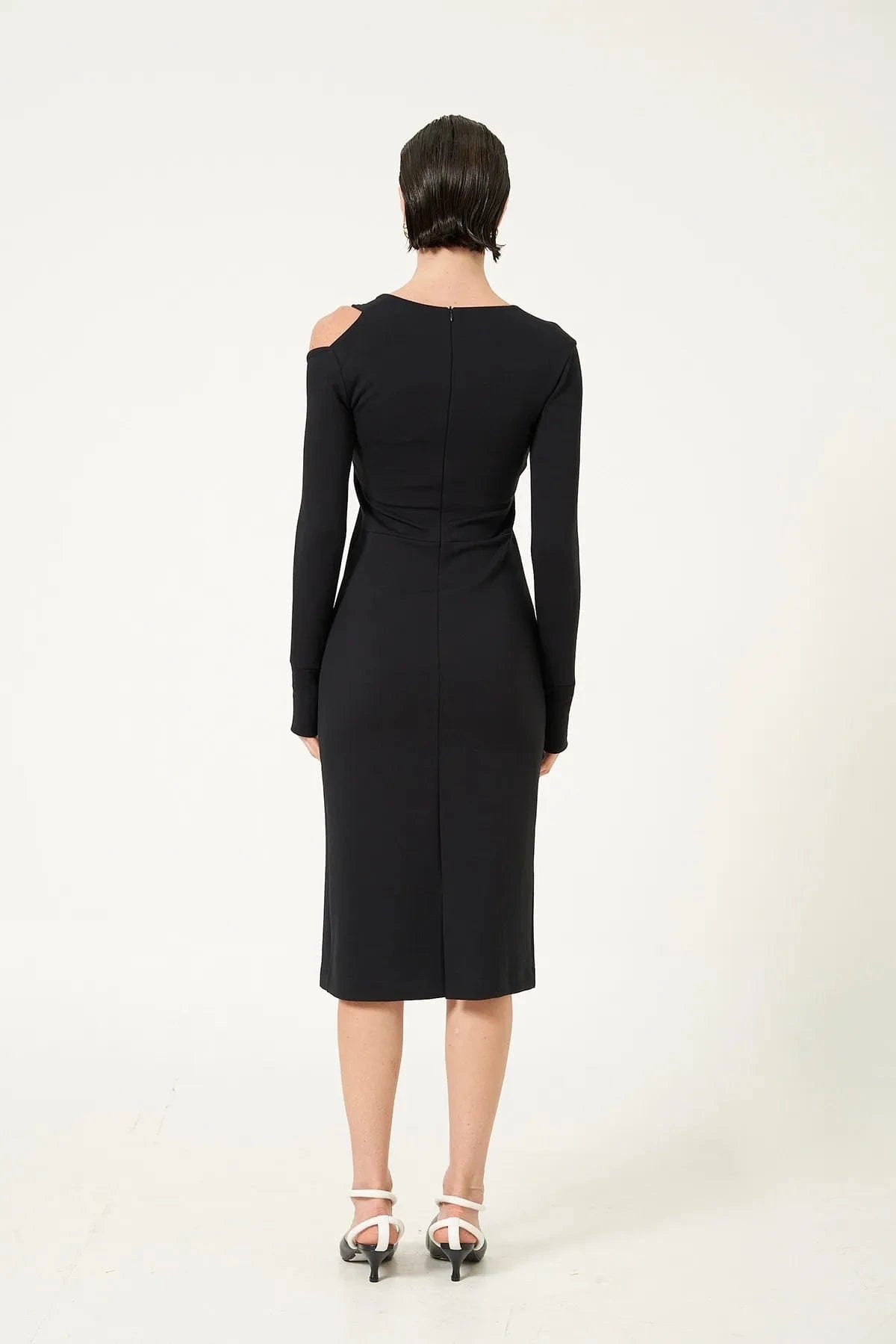 Glória Coelho - Vestido Midi Recortes Manga Longa Preto