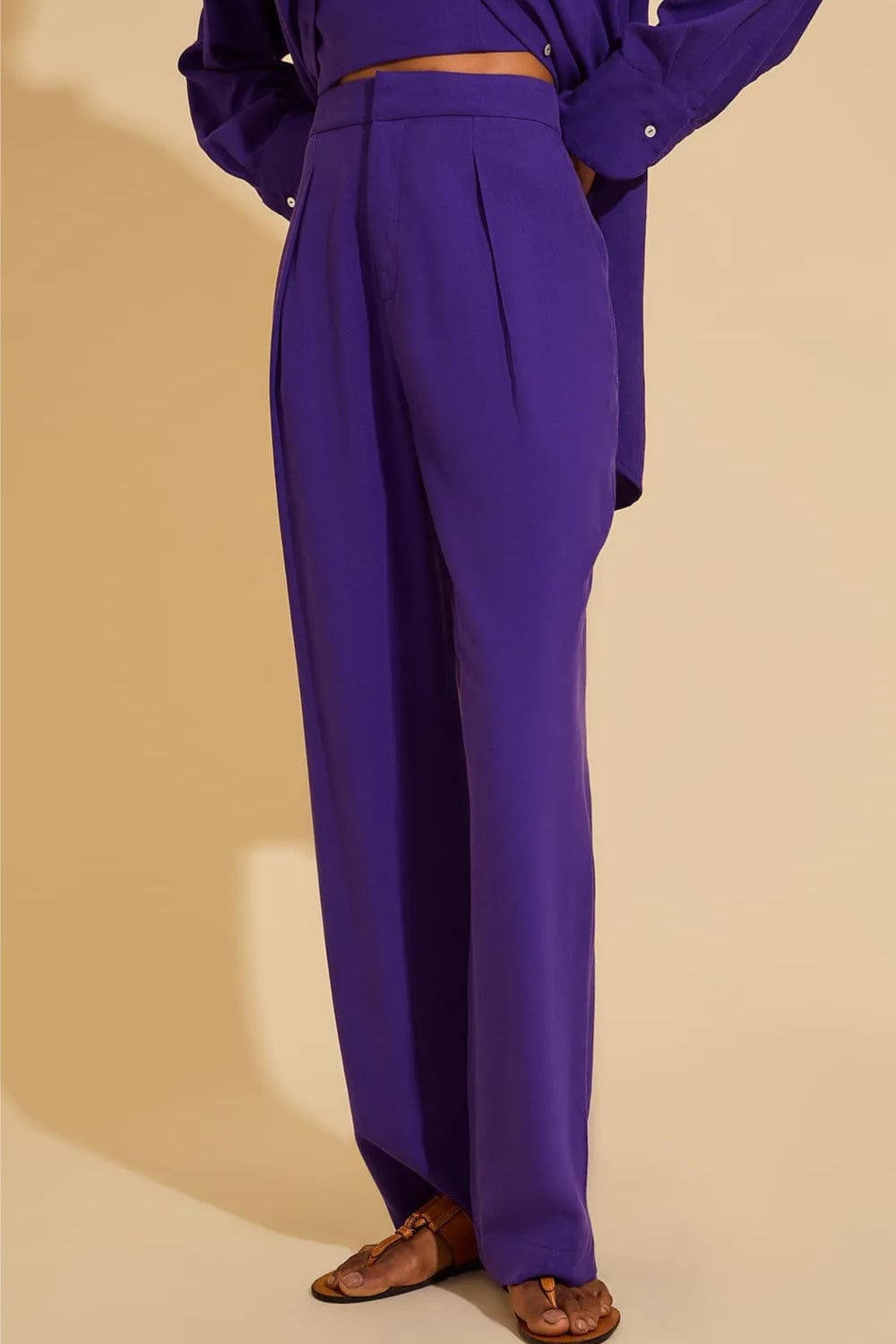 Lenny Niemeyer - Calça Pantalona Pregas Viscolinho Jabuticaba Roxo