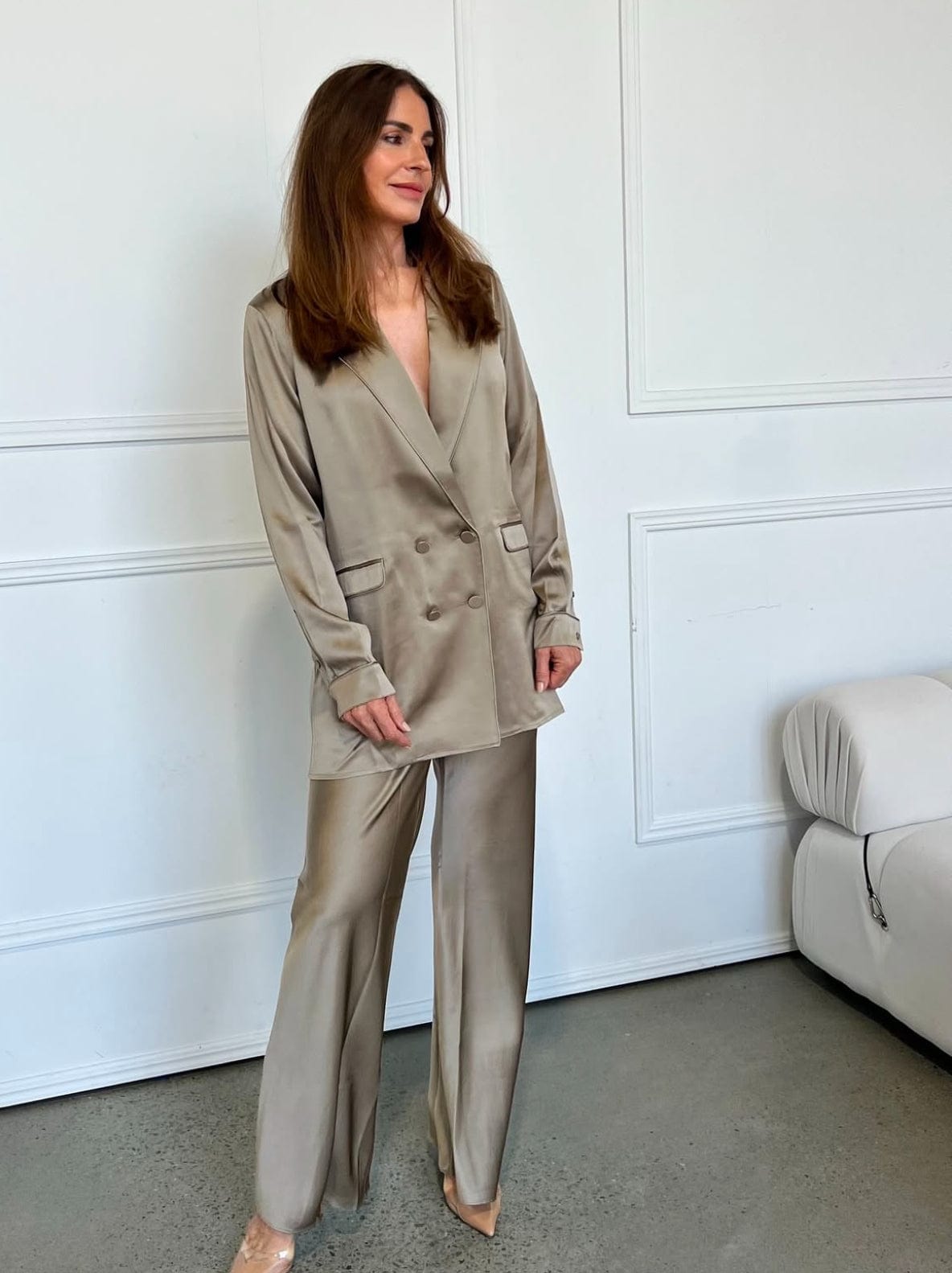 Silk Laundry - Blazer Relaxed Seda Bias Bege