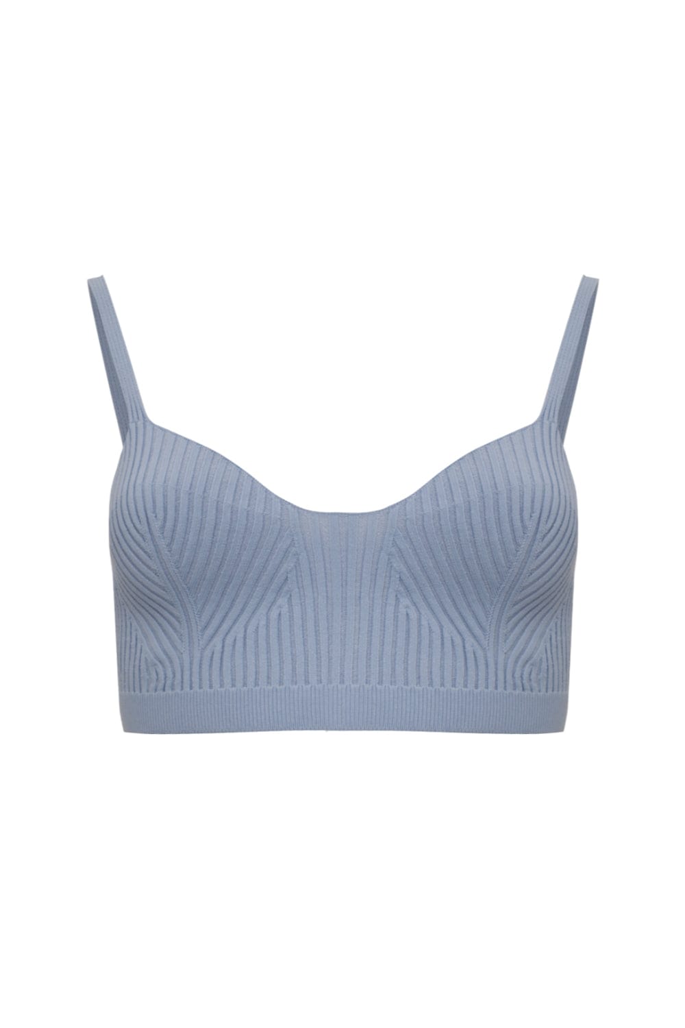 Coven - Blusa Cropped Tricot Canelado Peplum Azul Claro