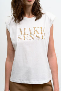 Access - Blusa sem Manga Curta Muscle Tee "MAKE SENSE" Off White