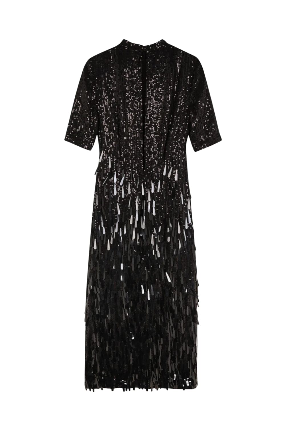 Ilta - Vestido Longo com Manga Fenda Paetês Neva Preto