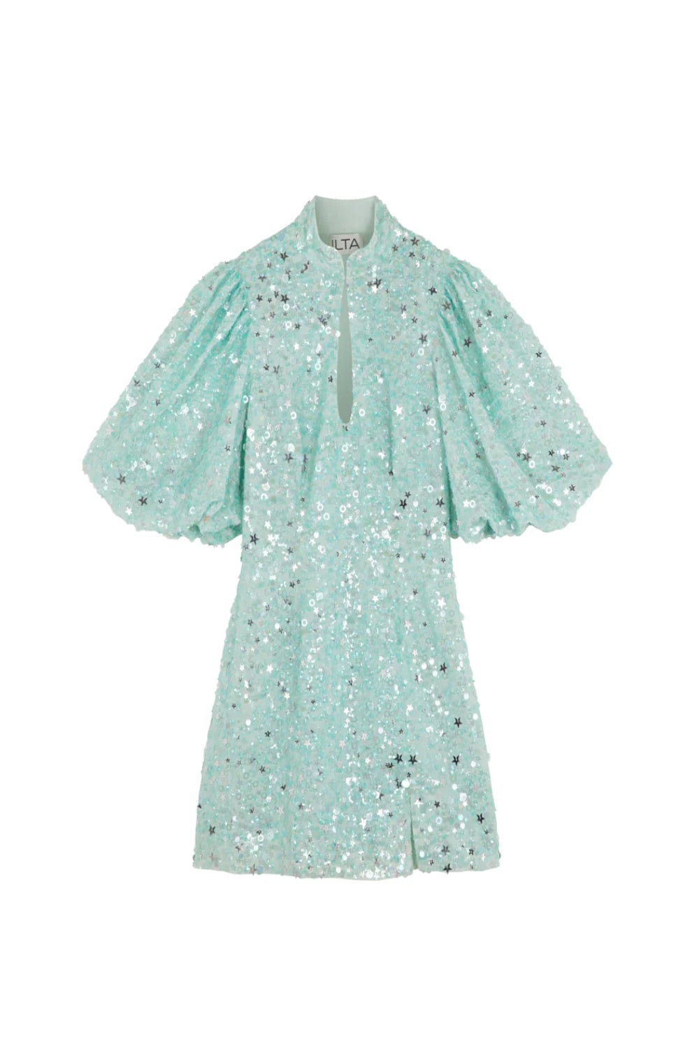 Ilta - Vestido Curto com Manga Bufante Paetês Clara Azul Claro