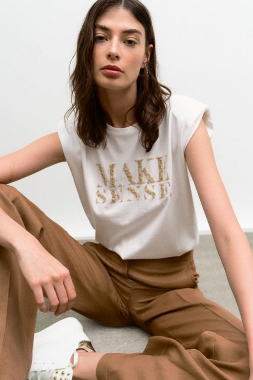 Access - Blusa sem Manga Curta Muscle Tee "MAKE SENSE" Off White