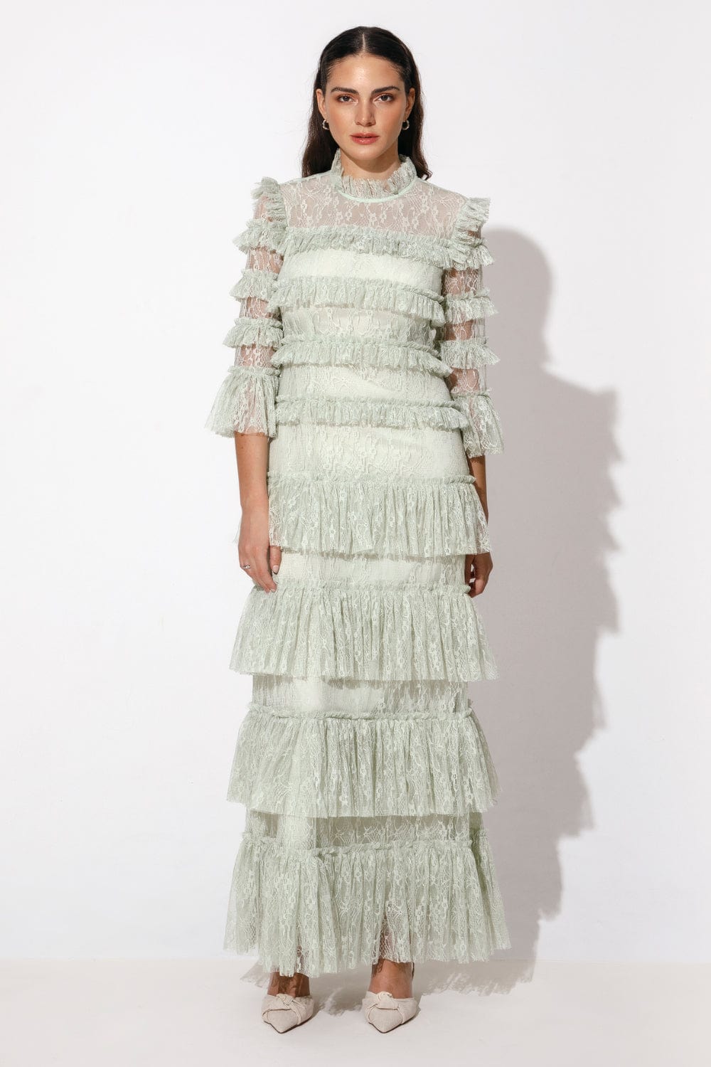 By Malina -  Vestido Longo Renda Carmine Verde Claro