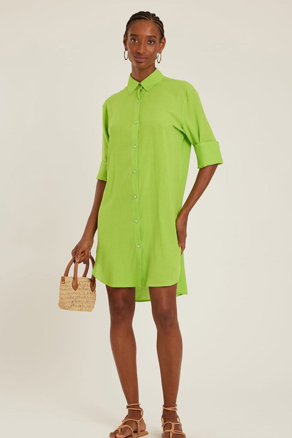 Lenny Niemeyer - Vestido Curto Chemisier Viscolinho Lime