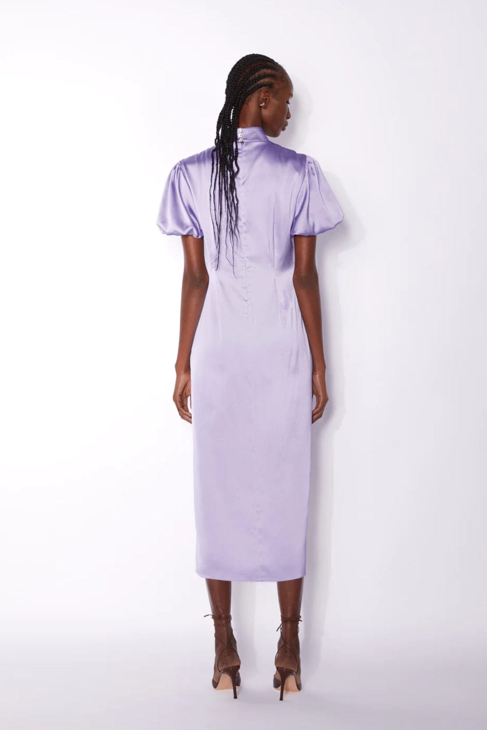 Ilta - Vestido Midi com Manga Fenda Winona Seda Lílas