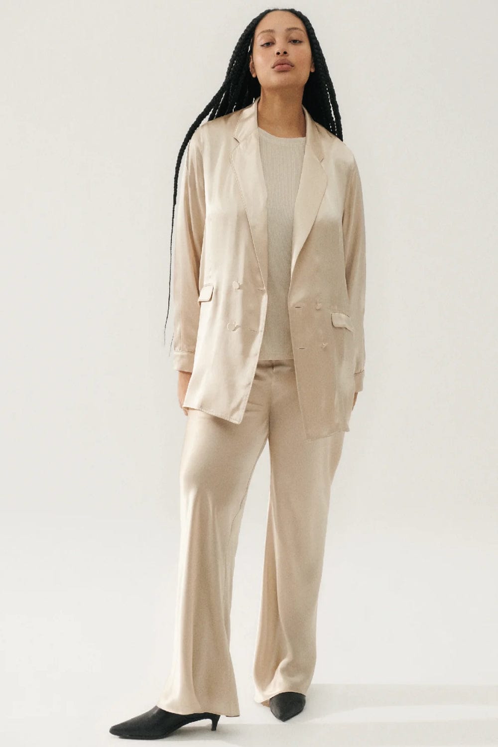 Silk Laundry - Blazer Relaxed Seda Bias Bege