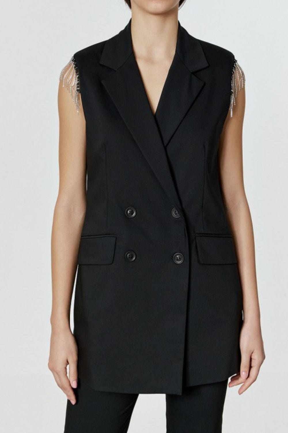 Access - Colete Alfaiataria com Franjas Strass Preto