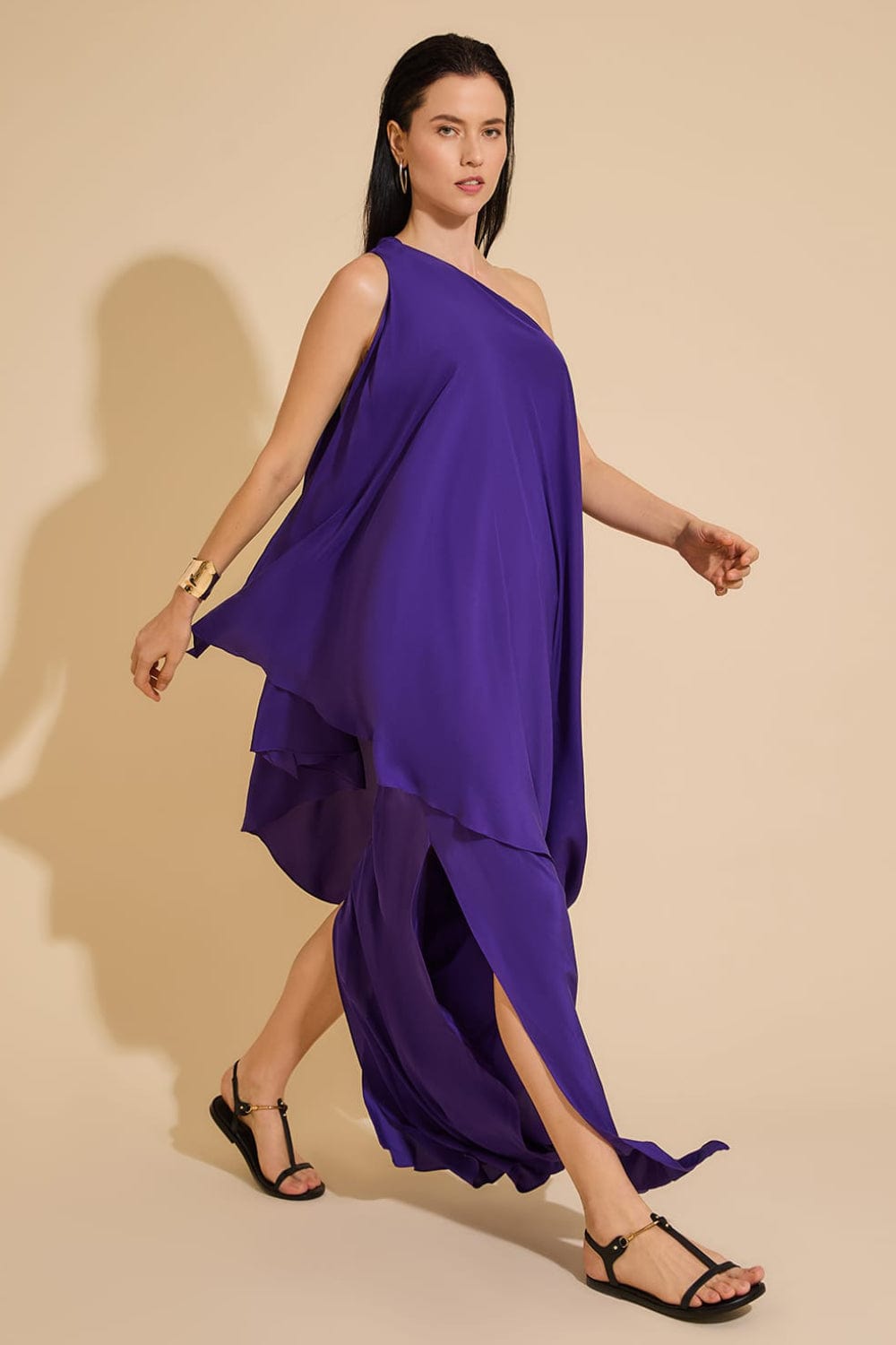 Lenny Niemeyer - Vestido Longo um Ombro Seda Jabuticaba Roxo