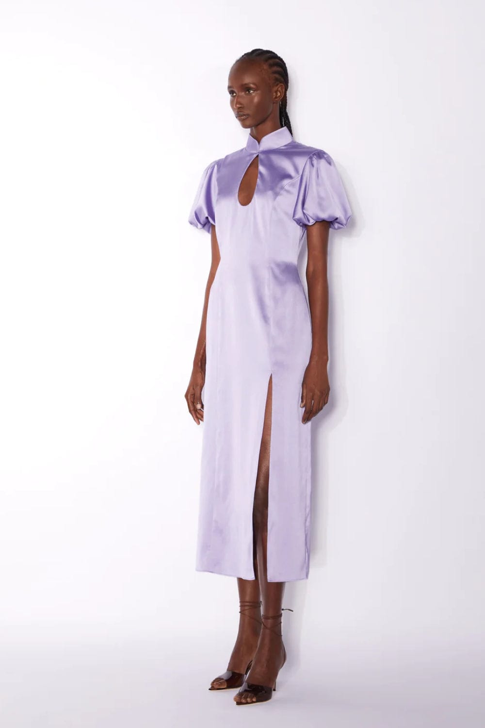 Ilta - Vestido Midi com Manga Fenda Winona Seda Lílas