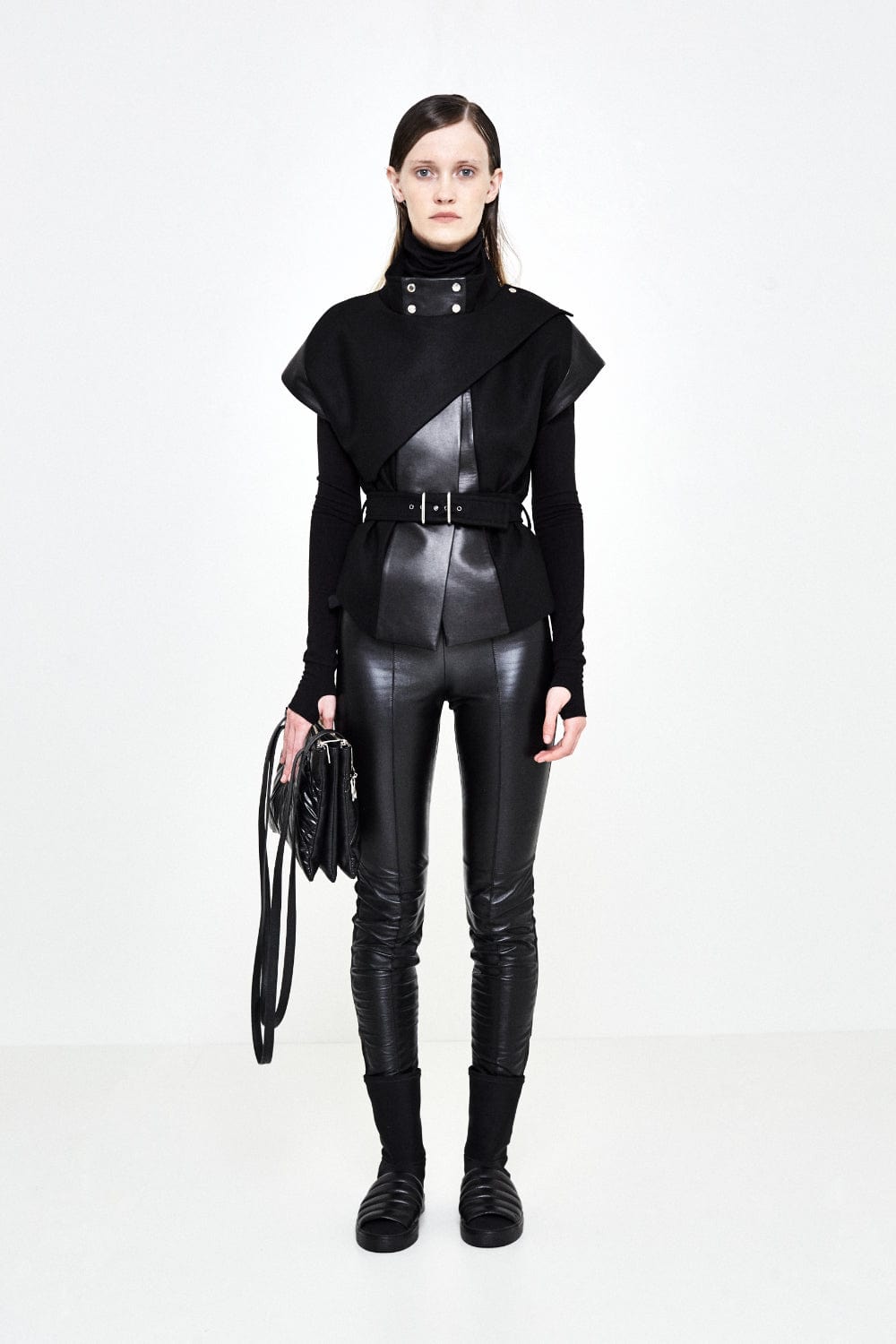 Glória Coelho - Colete de Lã Fria com Couro Preto