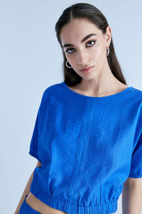 Access - Blusa Cropped Manga Curta Azul