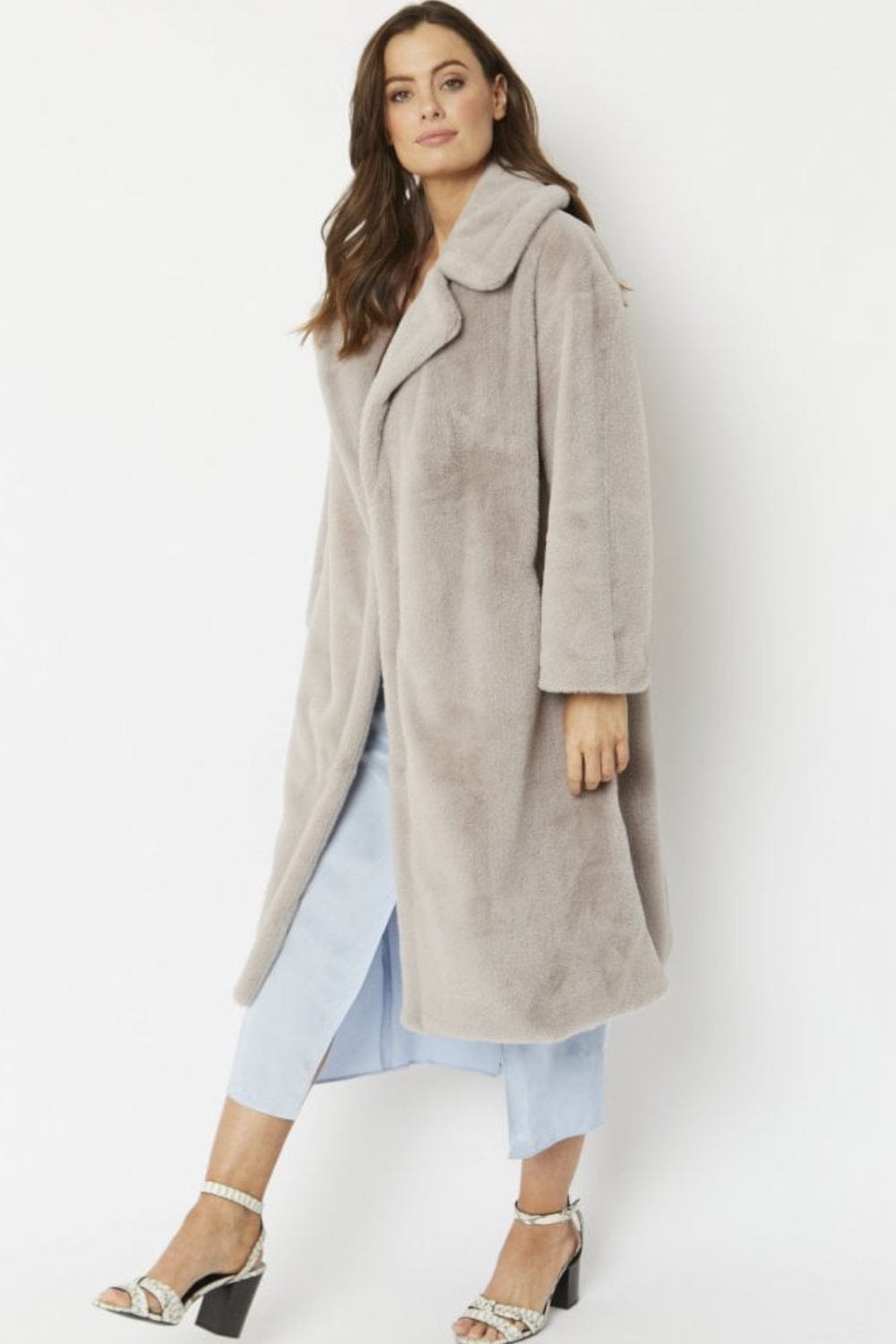 Jayley - Sobretudo Pêlo Sintético 7/8 Cinza