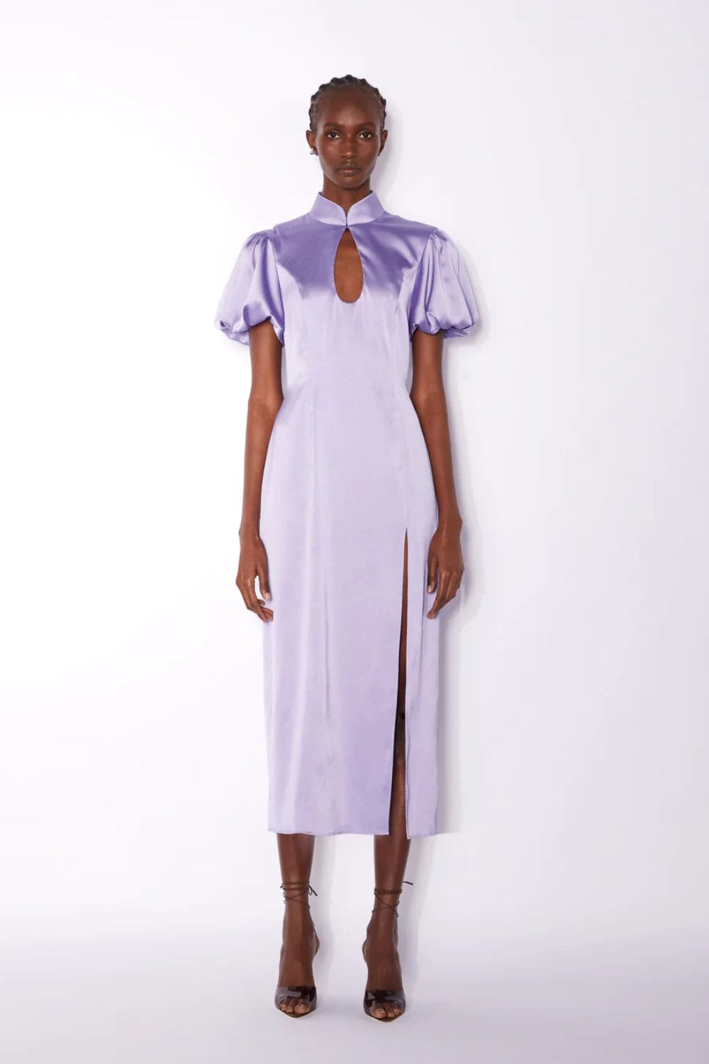 Ilta - Vestido Midi com Manga Fenda Winona Seda Lílas