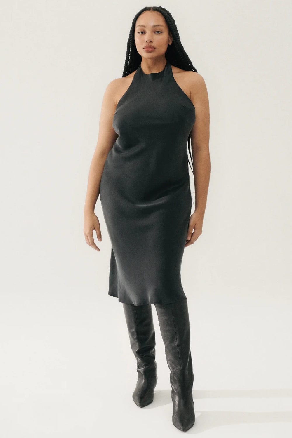 Silk Laundry - Vestido Midi Seda Frente Única Preto