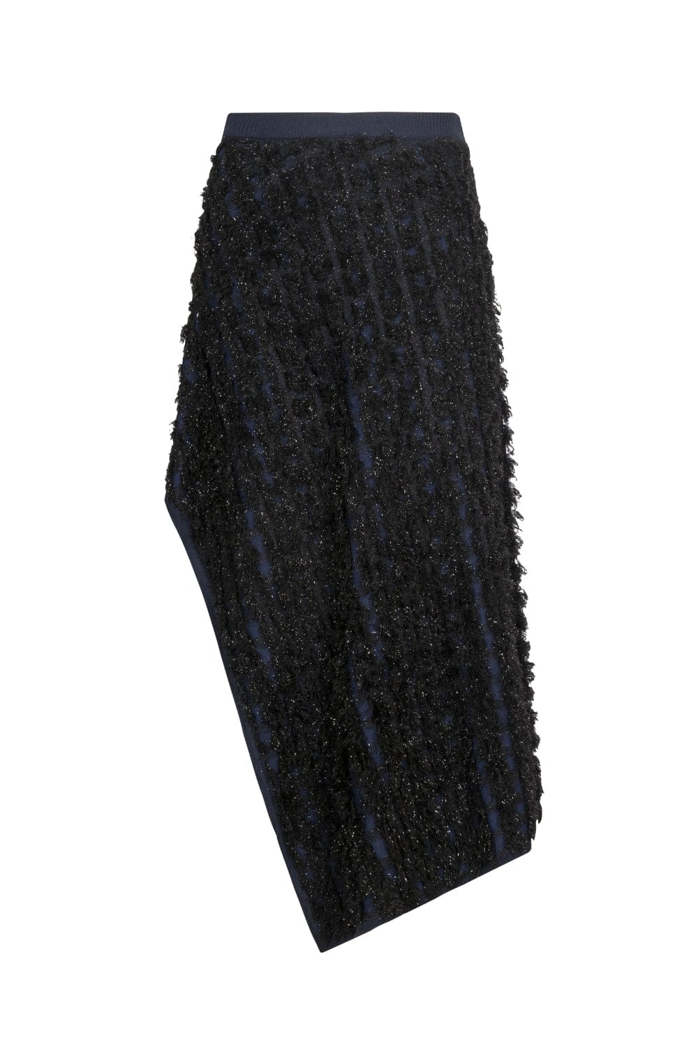 Coven - Saia Midi Tricot Textura Franjado Azul Marinho