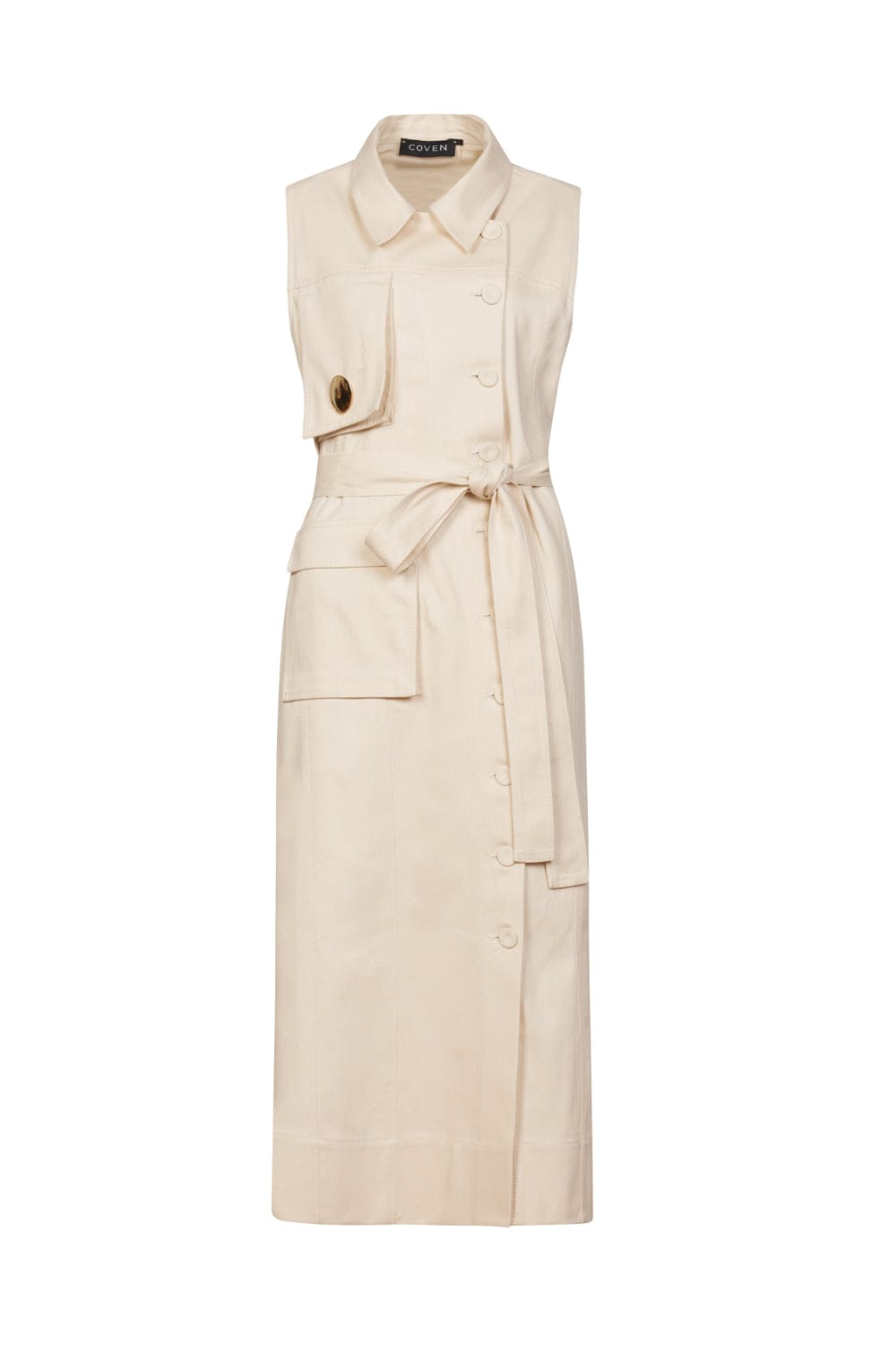 Coven - Vestido Midi Sarja Carrera Raw Natural