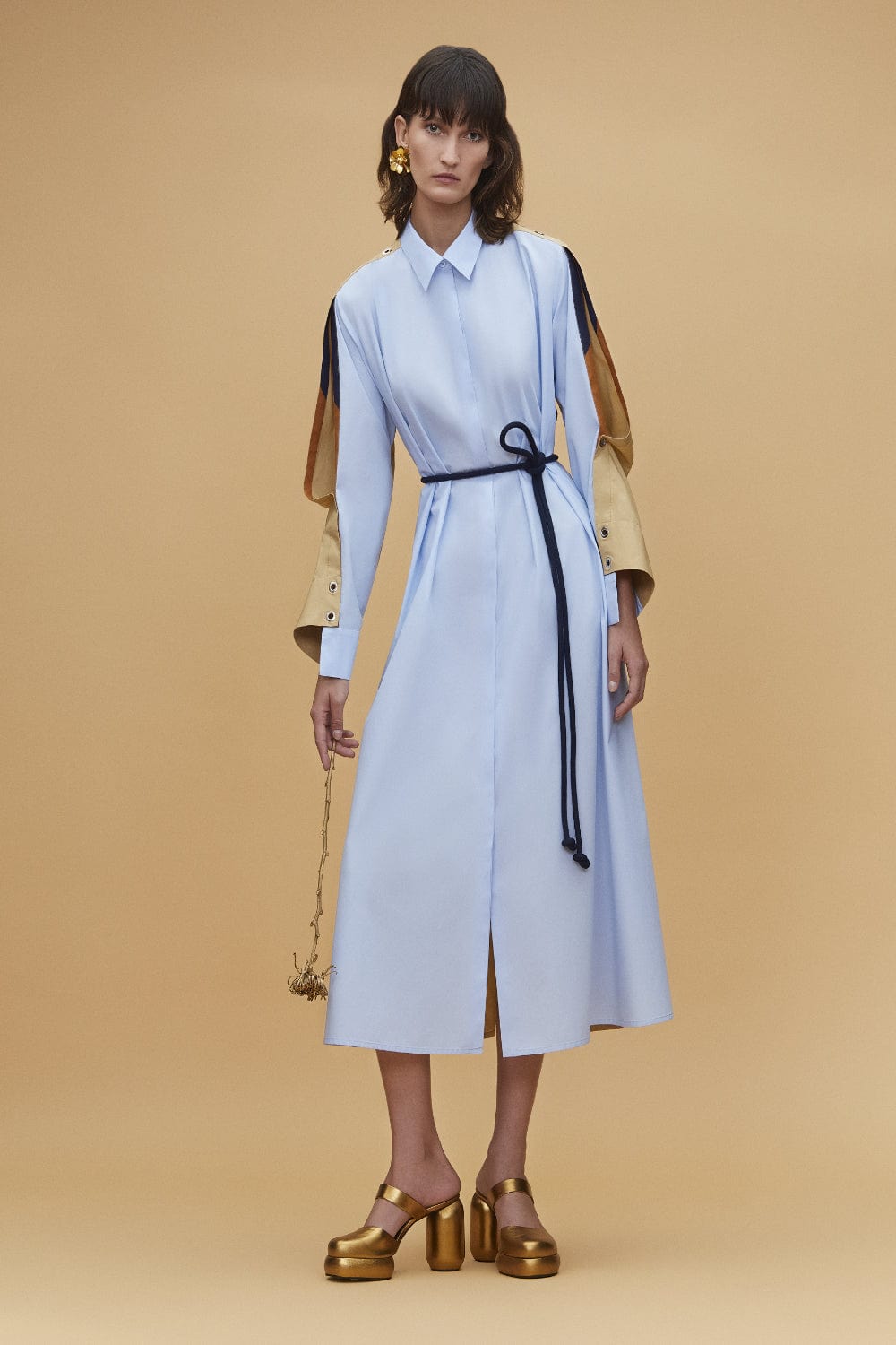 Coven - Vestido Midi Chemisier Midi Manga Longa Geométrico