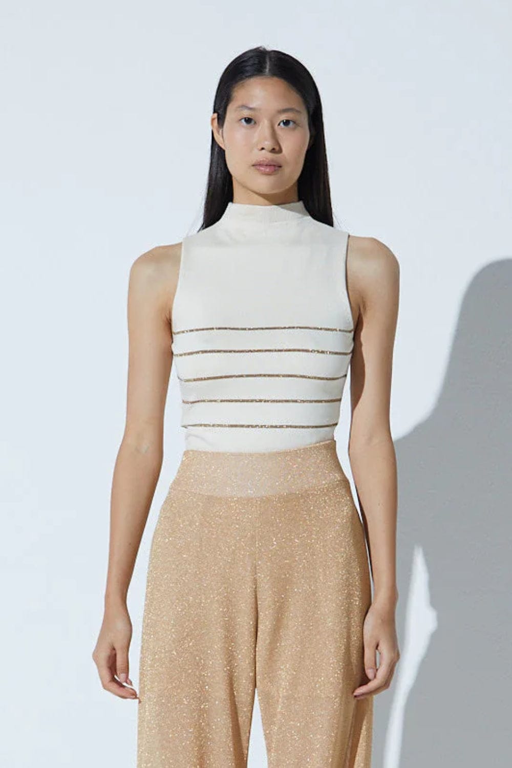 Viviane Furrier - Blusa sem Manga em Tricot com Listras Ninive