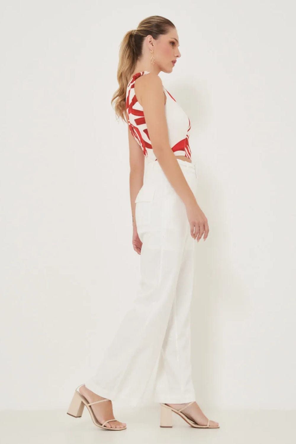 Mob - Calça Pantalona Bolsos Laterais Viscolinho Off White