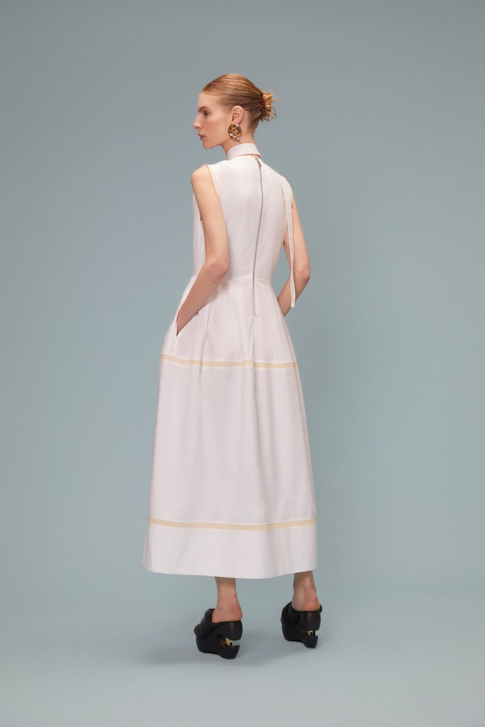 Coven - Vestido Midi Algodão com Sarja Raw Branco