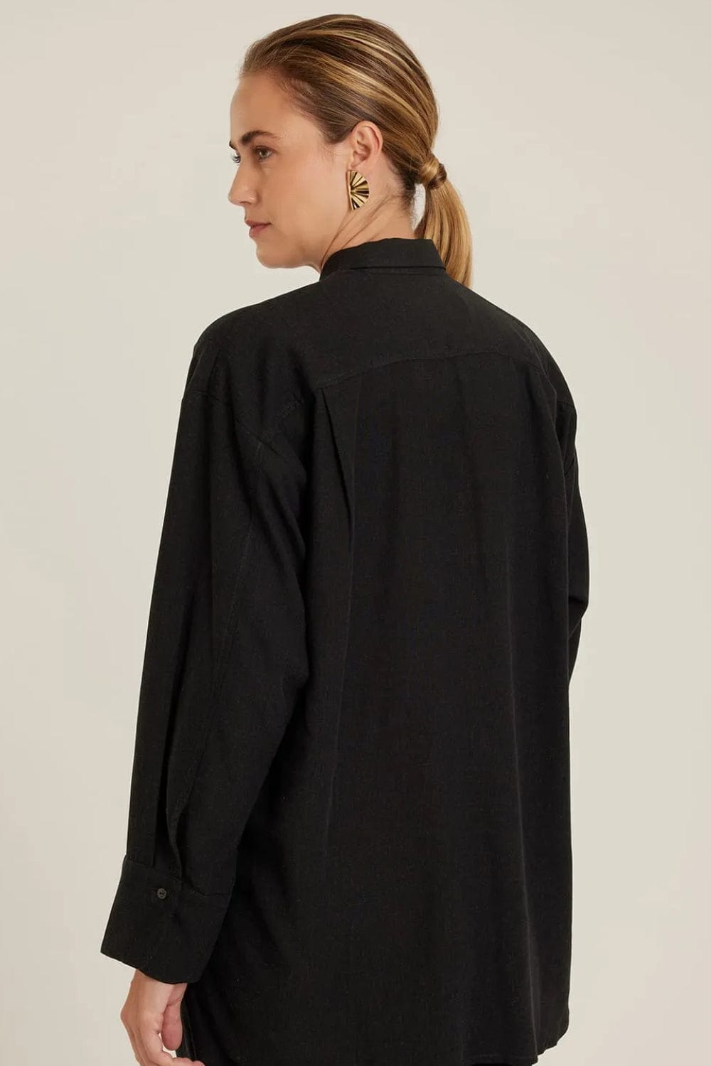 Lenny Niemeyer - Camisa Manga Longa Viscolinho Confort Preto