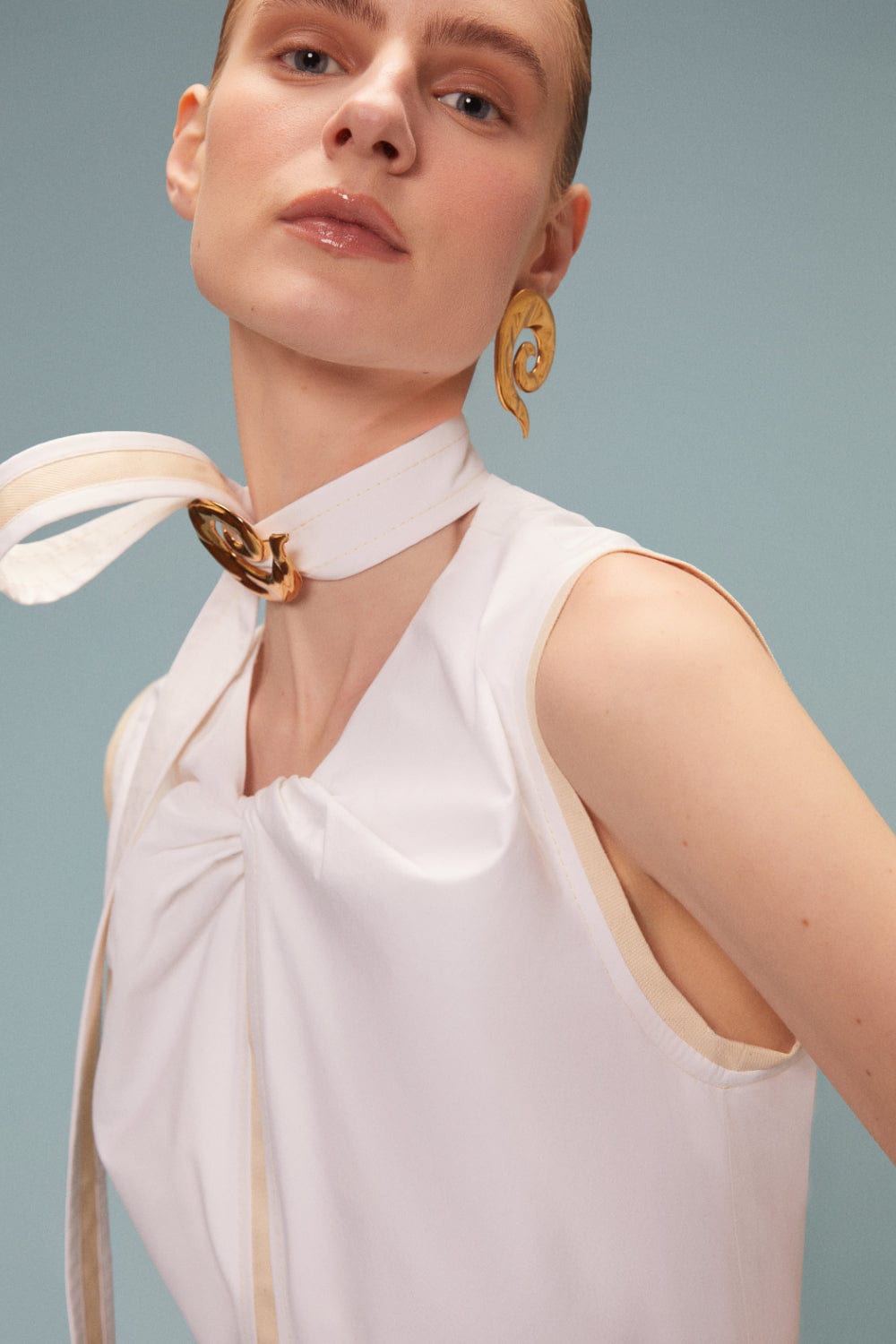 Coven - Vestido Midi Algodão com Sarja Raw Branco