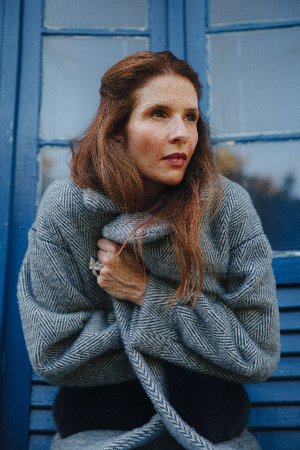 Alex Max  - Sobretudo Casaco 7/8 Azul Dupla Face