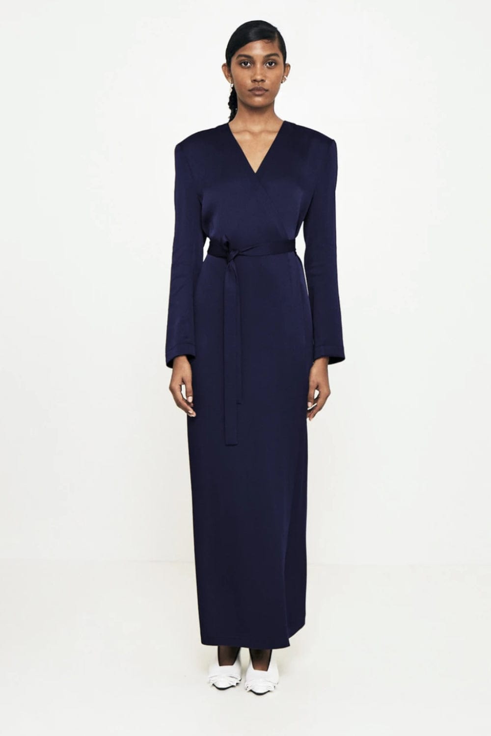 Glória Coelho - Vestido Longo Cachecouer de Crepe Azul Marinho