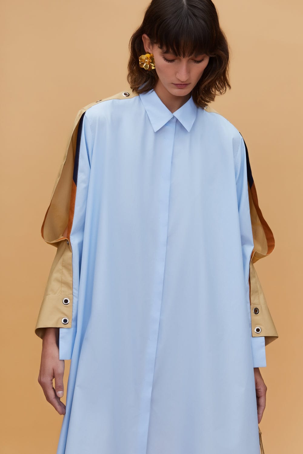 Coven - Vestido Midi Chemisier Midi Manga Longa Geométrico