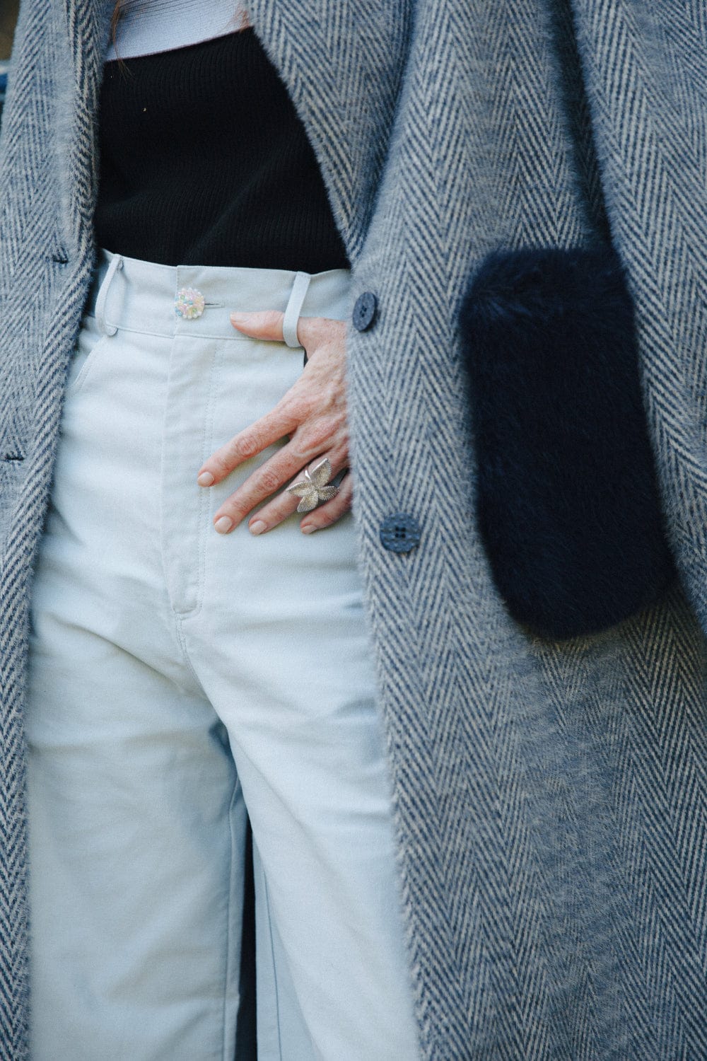 Alex Max  - Sobretudo Casaco 7/8 Azul Dupla Face