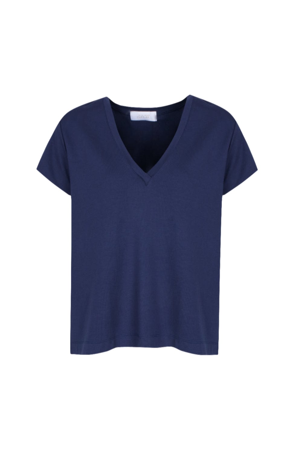 Viviane Furrier - Blusa Manga Curta Decote V em Malha Azul Marinho