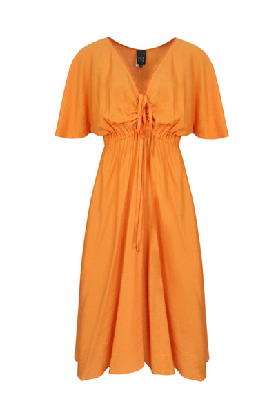 Access - Vestido Midi Franzido Frontal Laranja