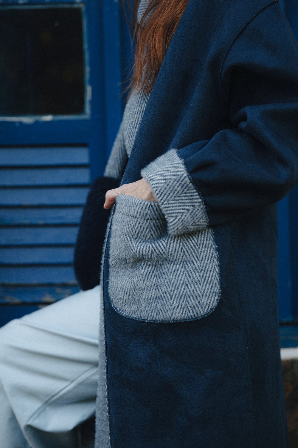 Alex Max  - Sobretudo Casaco 7/8 Azul Dupla Face