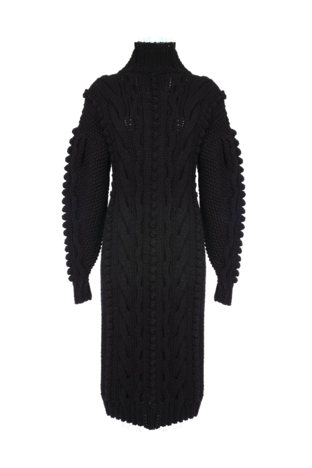 Vestido Midi Manga Longa Gola Alta de Tricot Preto