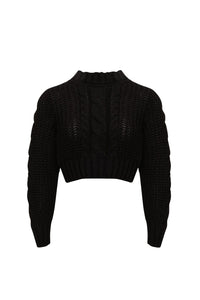 L'Cecci - Blusa Manga Longa Cropped Tricot Preto