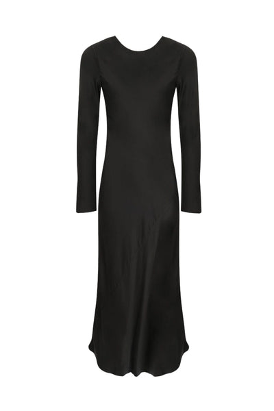 Silk Laundry - Vestido Longo Seda Manga Longa Preto