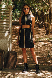 Glória Coelho - Vestido Curto Algodão Cropped com vivos Preto