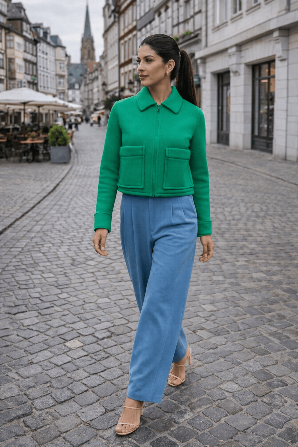 Viviane Furrier - Jaqueta em Tricot Dublado com Bolsos Aplicados Verde