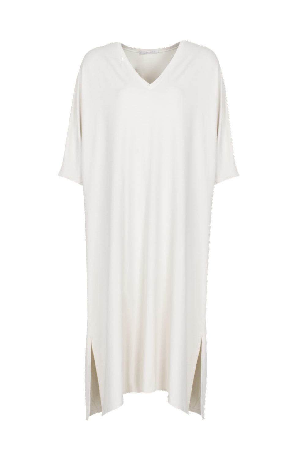 Viviane Furrier - Vestido Midi Manga Curta em Malha Ninive Off White