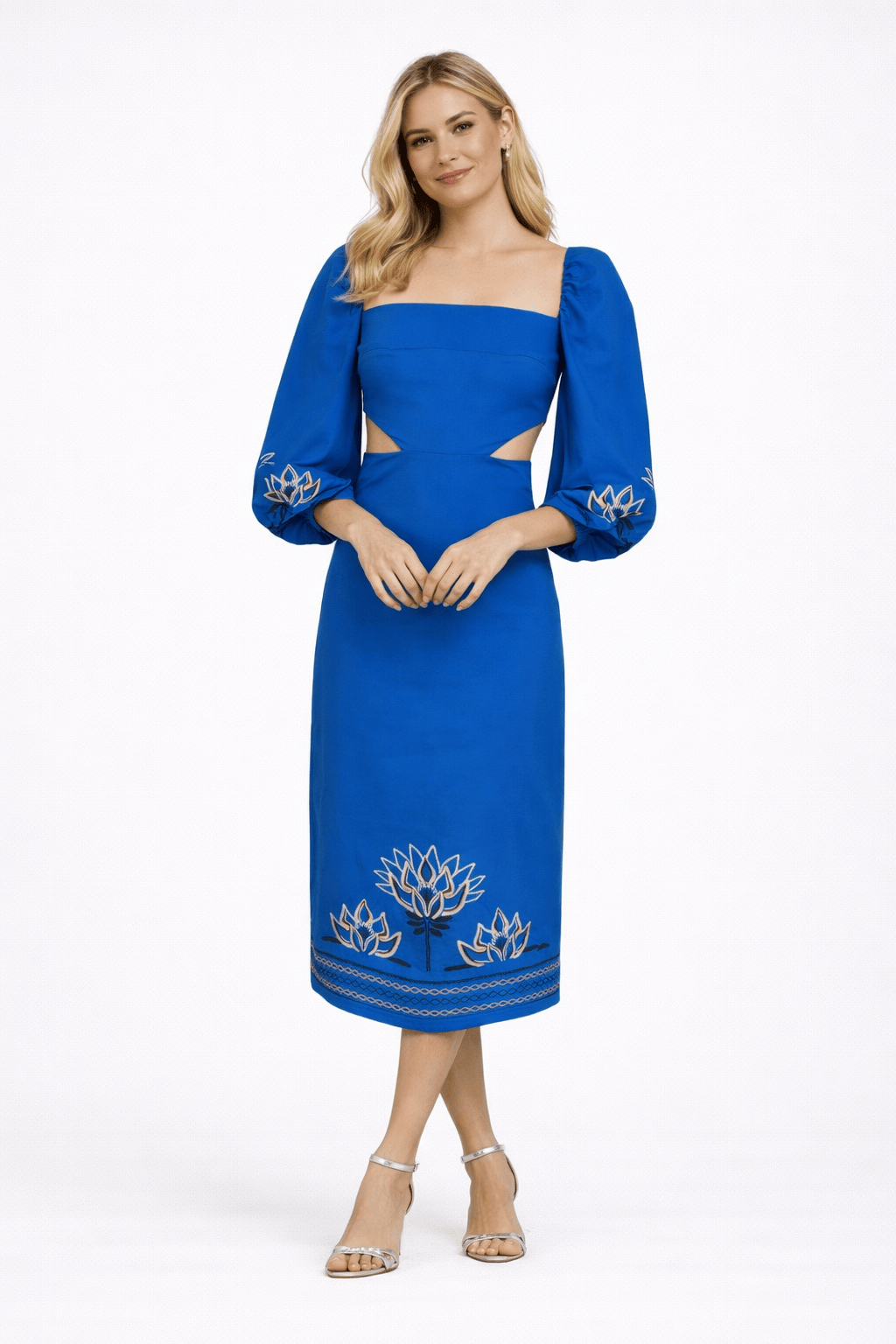 L'Cecci - Vestido Midi Bordado Azul