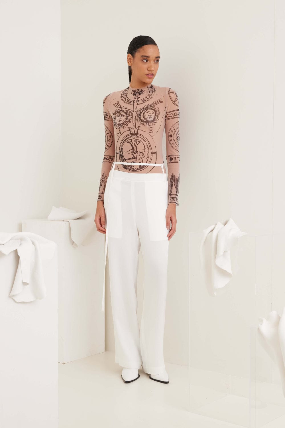 Glória Coelho - Calça Crepe com Elástico e Cinto K1058 Off White