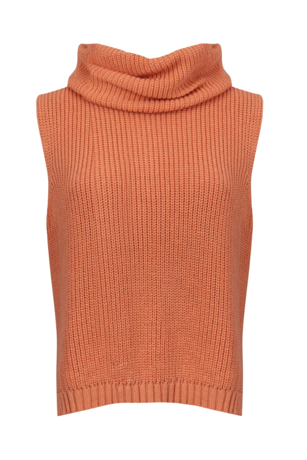 Viviane Furrier - Blusa sem Manga em Tricot com Maxi Gola Laranja